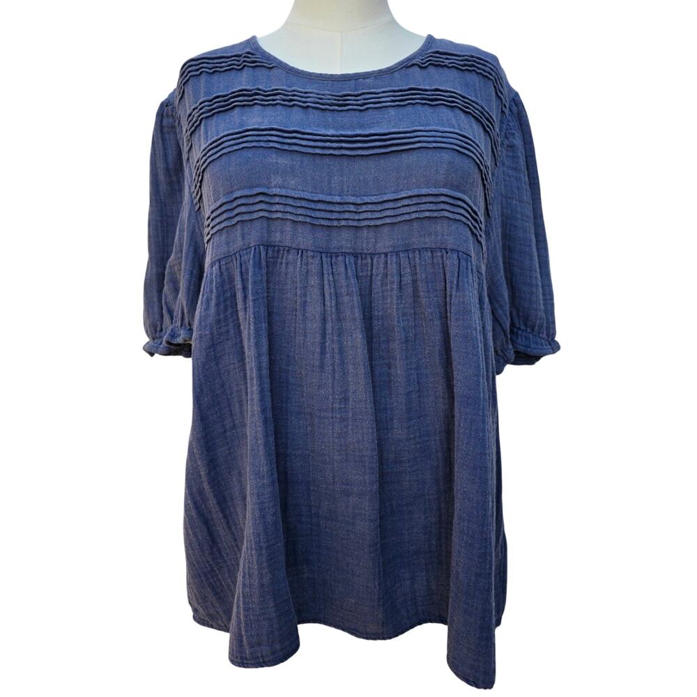 Simply Southern Beach Top Large Blue Gauze Tunic Boho Peasant Shirt NWT